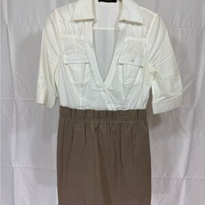 BCBGMaxAzria White and Brown Midi Dress